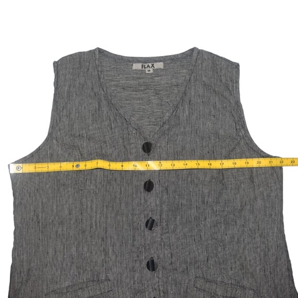 Flax Oversized Vest Woven Linen Buttons Pockets M - Picture 7 of 8